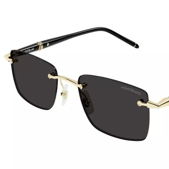 Mont Blanc MB0344S-001 Gold Black Grey Rimless Unisex Sunglasses New Authentic